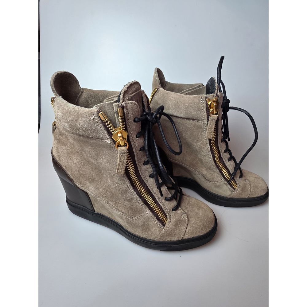 Giuseppe Zanotti Wedge Sneakers 38.5 Brown Suede Designer Heels